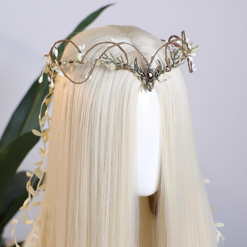 MOSTORY Woodland Flower Fairy Headpiece - Medieval Elf Crown with Vines for Renaissance Accessories Women Cosplay Fairycore - Image 3